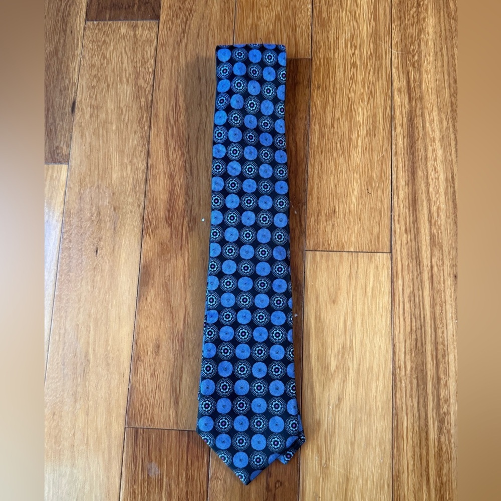NWOT Nordstrom Men’s Shop Blue Medallion Silk Tie Black Geometric - Picture 2 of 5
